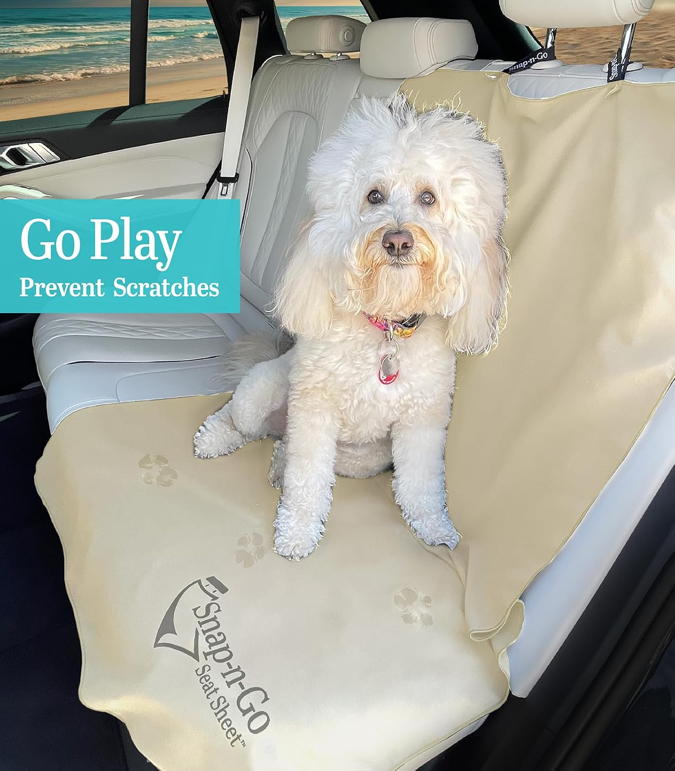 Car Seat Towel Cover After Gym Workout Yoga Pets | Snap-n-Go Seat Sheet™ Universal Fit with Headrest Post Straps, Quick-Dry Washable Sweat Protector for Cars, Trucks, SUVs Interior Protection (Beige)