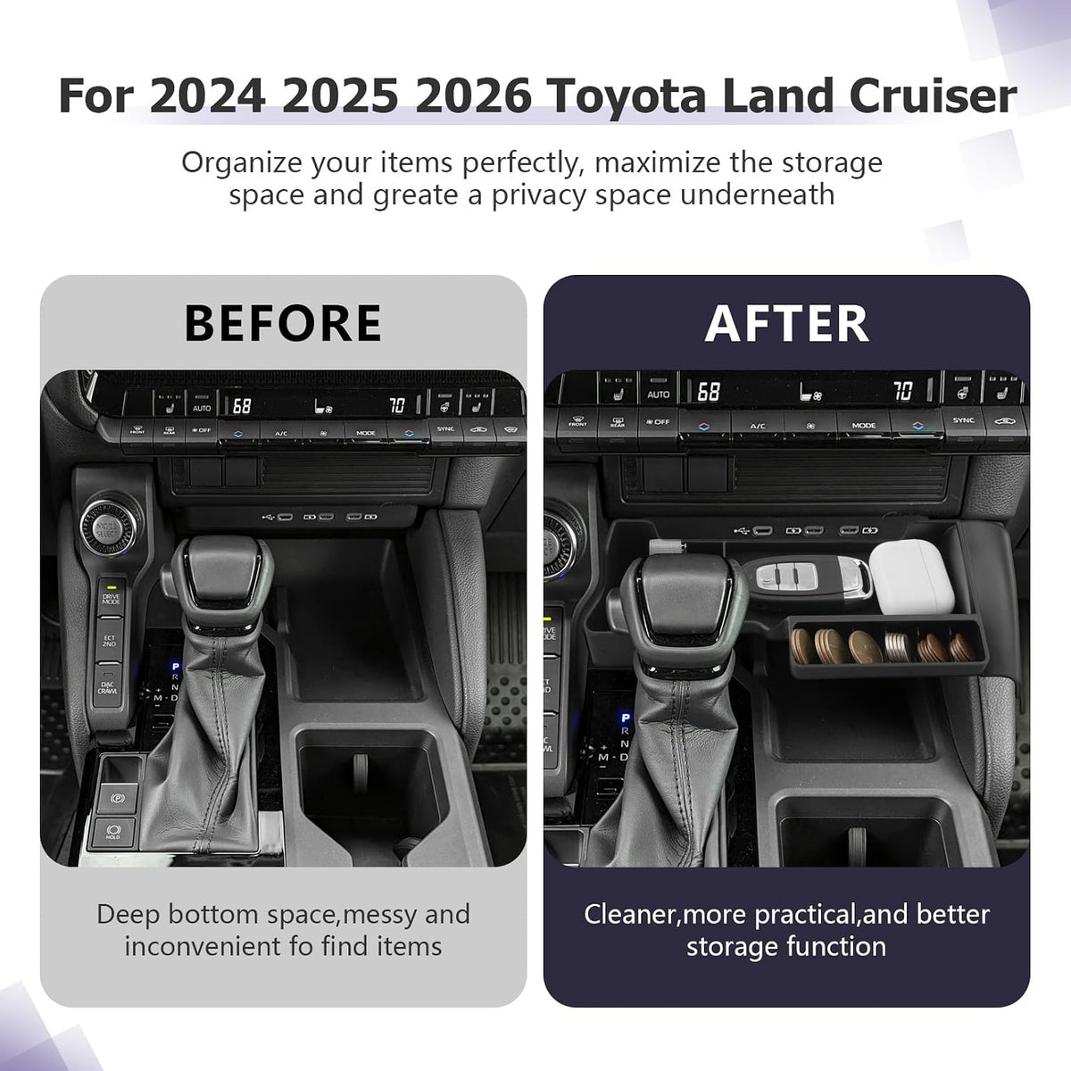 LUWU 2027 Land Cruiser Center Console Organizer - Compatible with 2024-2026 2027 Toyota Land Cruiser Accessories Under Screen Organizer Tray 2026 2027 LC250 Armrest Console Organizer