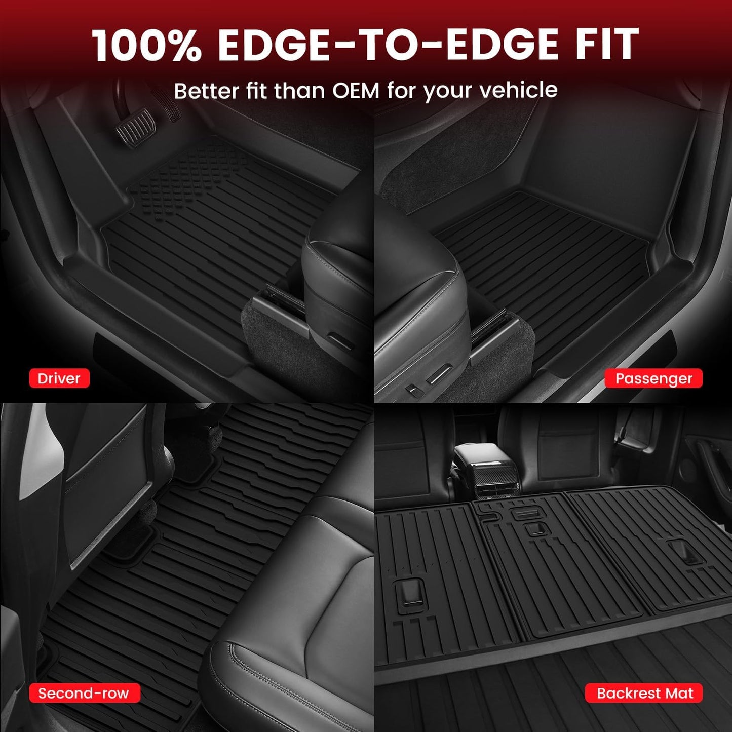 LASFIT 10PCS Floor Mats for Tesla Model Y Juniper 2026 2025, TPE Custom Fit All Weather Model Y Juniper Accessories with Cargo Mat Trunk Mats Full Set (Not Fit Standard Range)