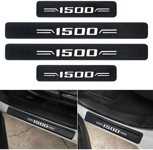 4PCS Carbon Fiber Style Door Sill Protector Anti-Dirty Scuff Plate Cover Guard Sills Protector Trim,Welcome Pedal Protect fit Dodge Ram 1500 Chevy Silverado GMC Sierra 1500