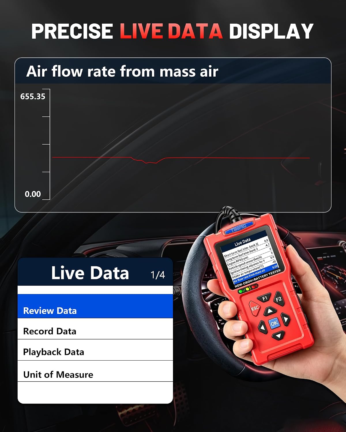 OBD2 Scanner and Battery Tester, 3-in-1 Car Code Reader with Cranking Test