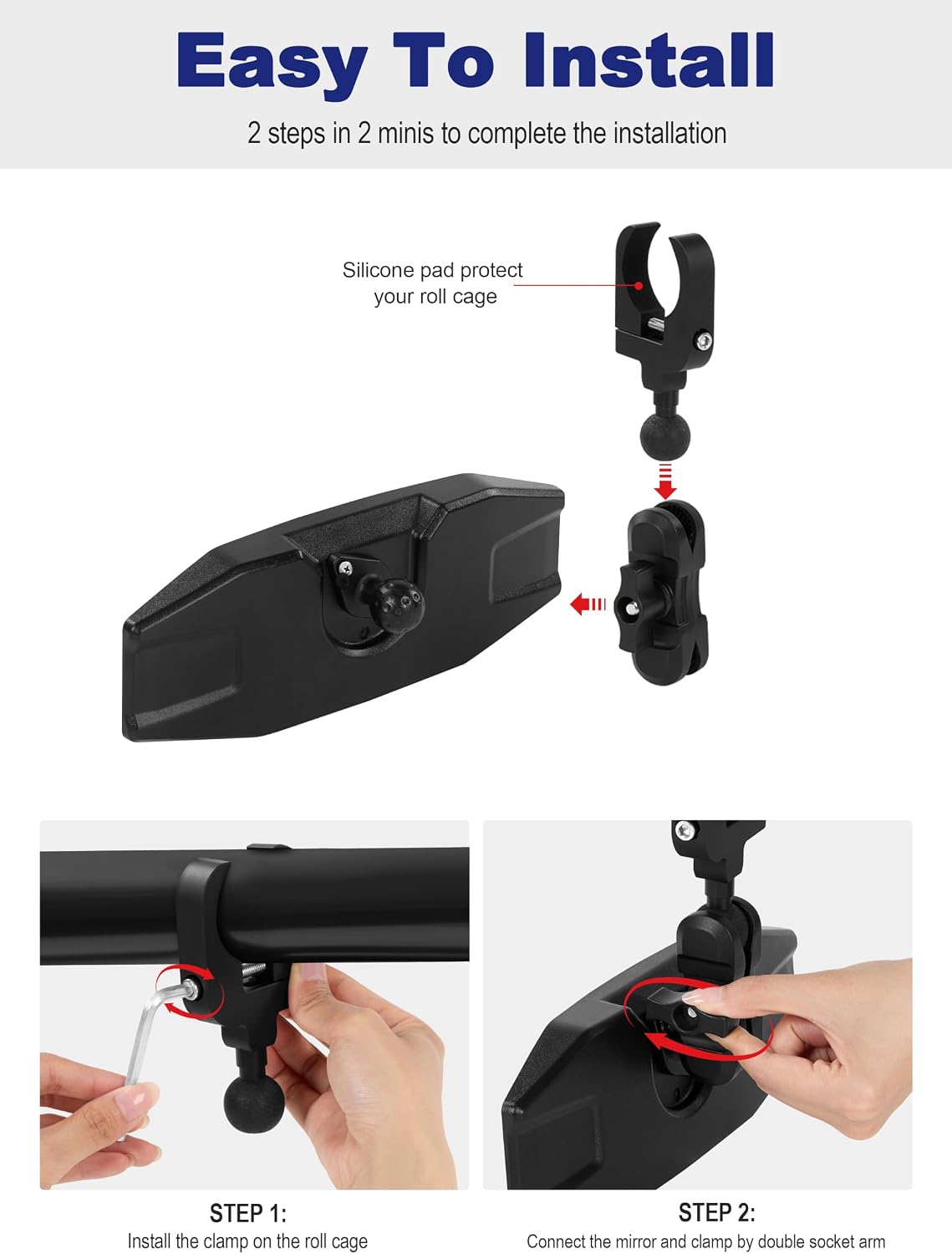 ZIDIYORUO UTV Rear View Mirror, Tool-Free Adjustable SXS Center Mirror