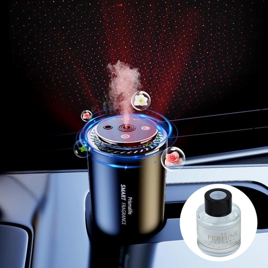 2025 Upgrade Smart Car Air Freshener, Rechargeable Car Air Freshener Diffuser with Starlight Projector & Atmosphere Light, Adjustable Car Freshener with Ultrasonic Tech & Auto On/Off, 50ml Perfume