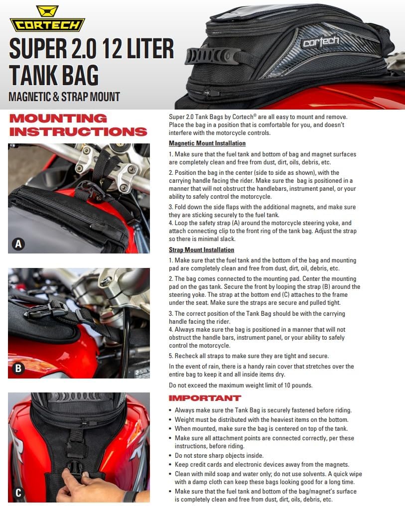 cortech Super 2.0 12L Motorcycle Tank Bag