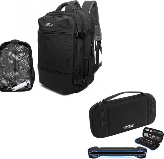 Vacuum Compression Backpack, Carry-On Size Travel Backpack with Vacuum System and Pump & Nintendo Switch 2 Carrying Case, Slim Hard Shell Travel Case