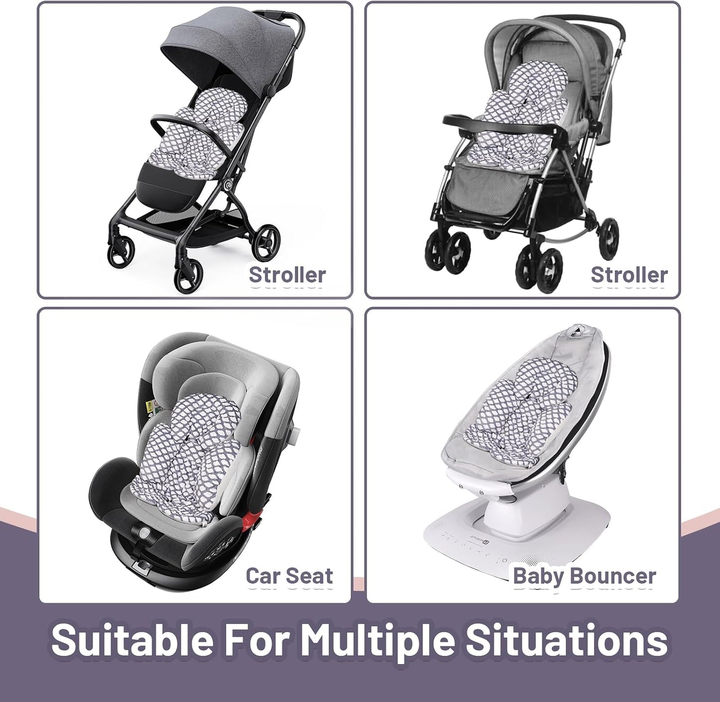 KAKIBLIN Infant Car Seat Insert, Baby Carseat Head & Body Support for Newborn, 2-in-1 Reversible Baby Car Seat Cushion, Soft Stroller Cushion Insert for Car Seats, Bouncer, Strollers, Swing (Cloud)