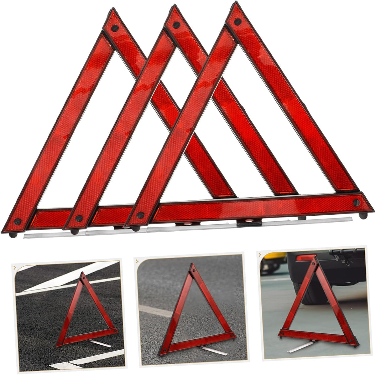 3pcs Reflective Safety Triangles for Roadside Emergency Traffic Use