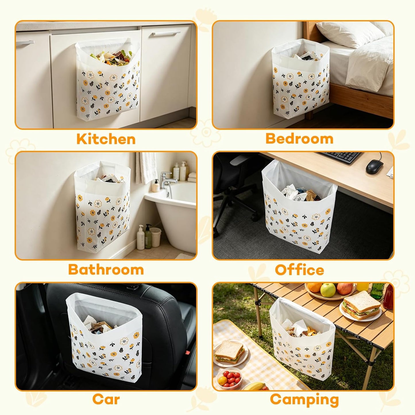120 Pcs Disposable Car Trash Bags, Seal Disposable Car Garbage Bin Bags, Stick On Car Trash Bin for SUV Truck, RV Travel, Camping, Bedroom, Study Room, Office