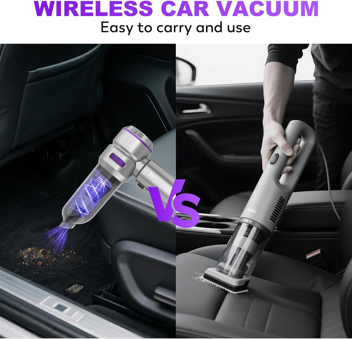 Handheld Car Vacuum Cordless, 22000PA Strong Suction Mini Vacuum Cleaner with Brushless Motor, 4-in-1 Portable Vacuum for Car Detailing, Home, Office & Travel, Silver Purple
