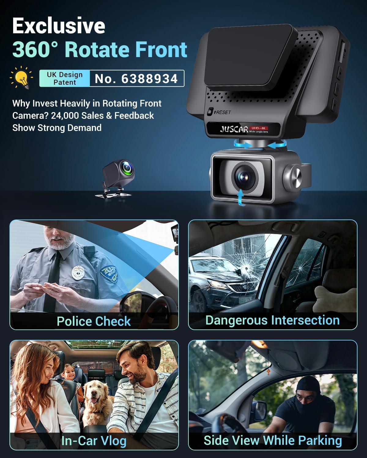 2026 AI Drive Assist 5G WiFi Dash Cam Front and Rear, UHD 4K+1080P, ADAS & GPS, 360° Rotating Front x Free 32GB Card Dual Dashcam, 3" Touch Screen, 24H Parking Mode, Support 512GB Max