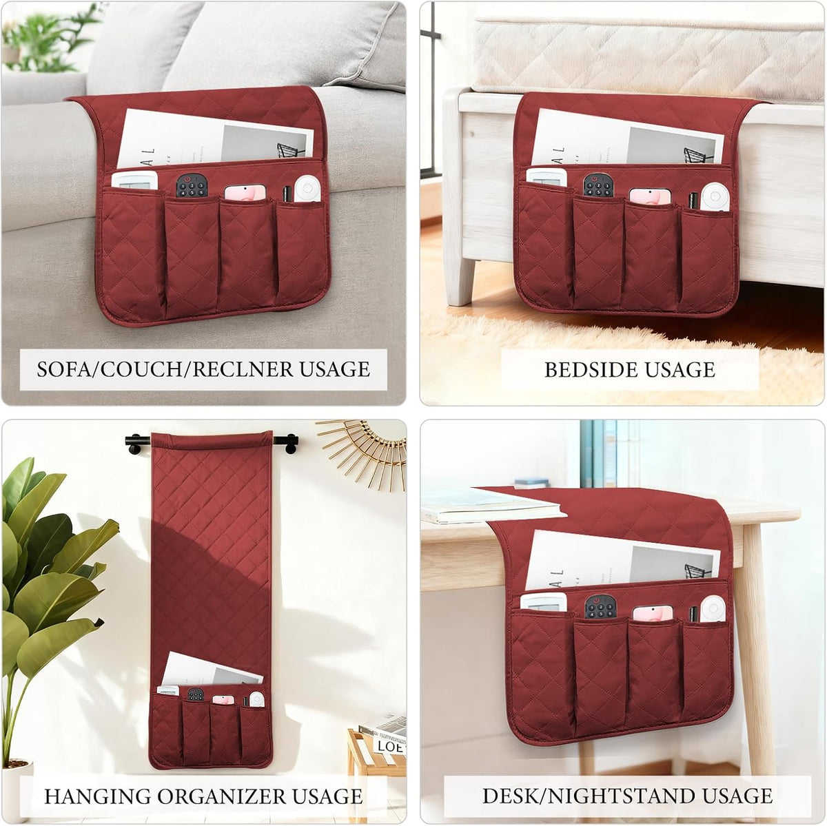Armchair Caddy for Recliner, Non Slip Sofa Arm Organizer, Red