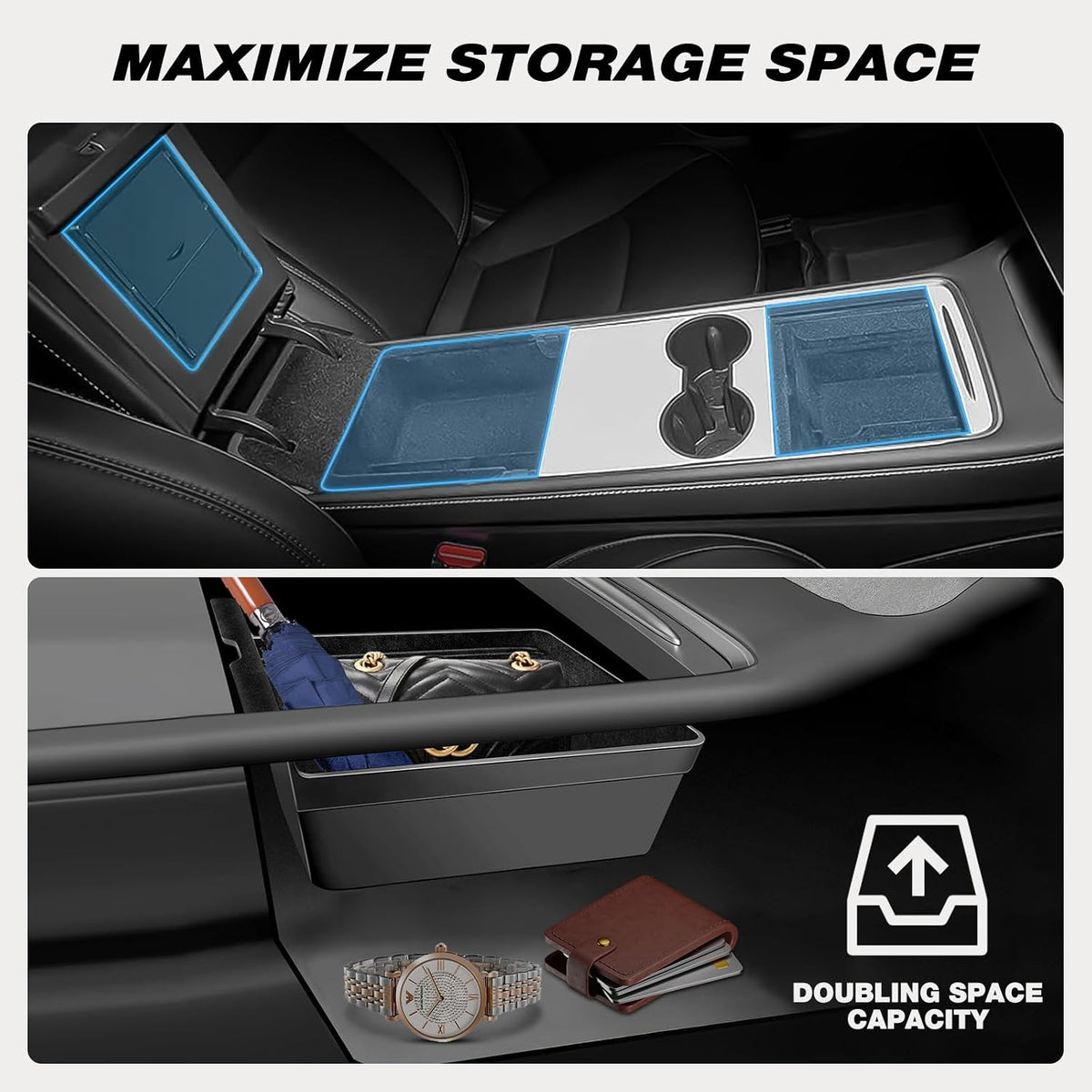 Nilight Tesla Model 3/Y Center Console Organizer, Hidden Storage Box