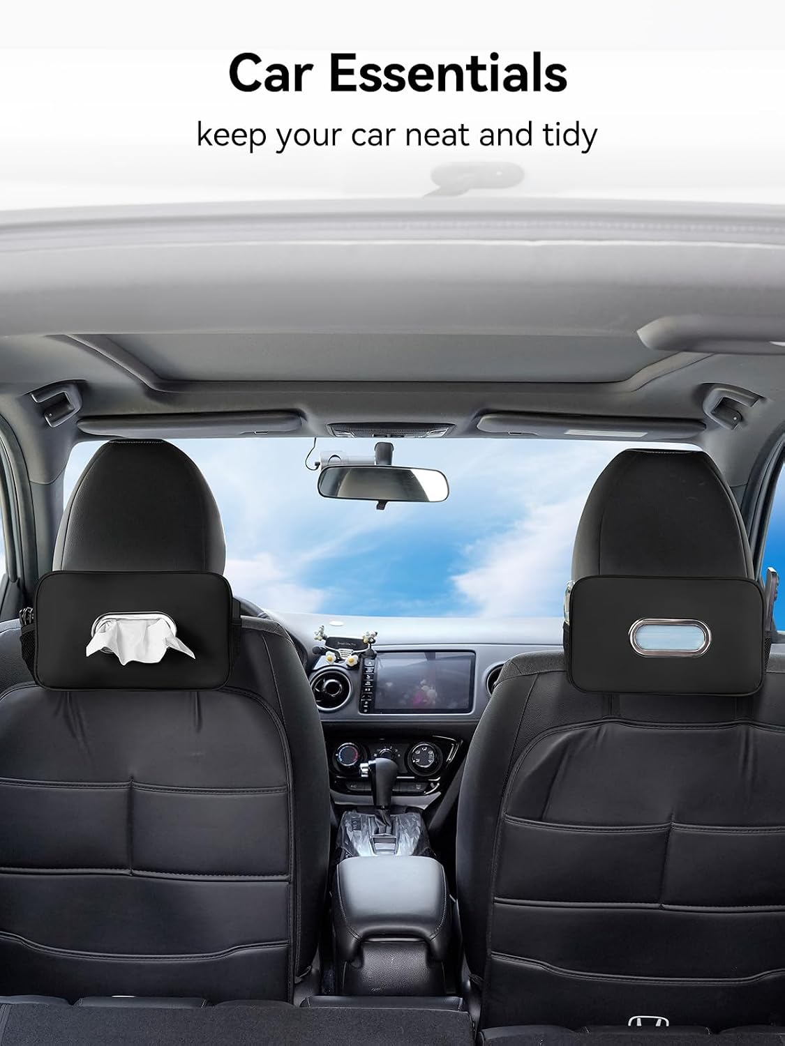 2PCS Multi-Functional Car Tissue Holder with ‌2 Tuck Nets, Tissue Box Cover