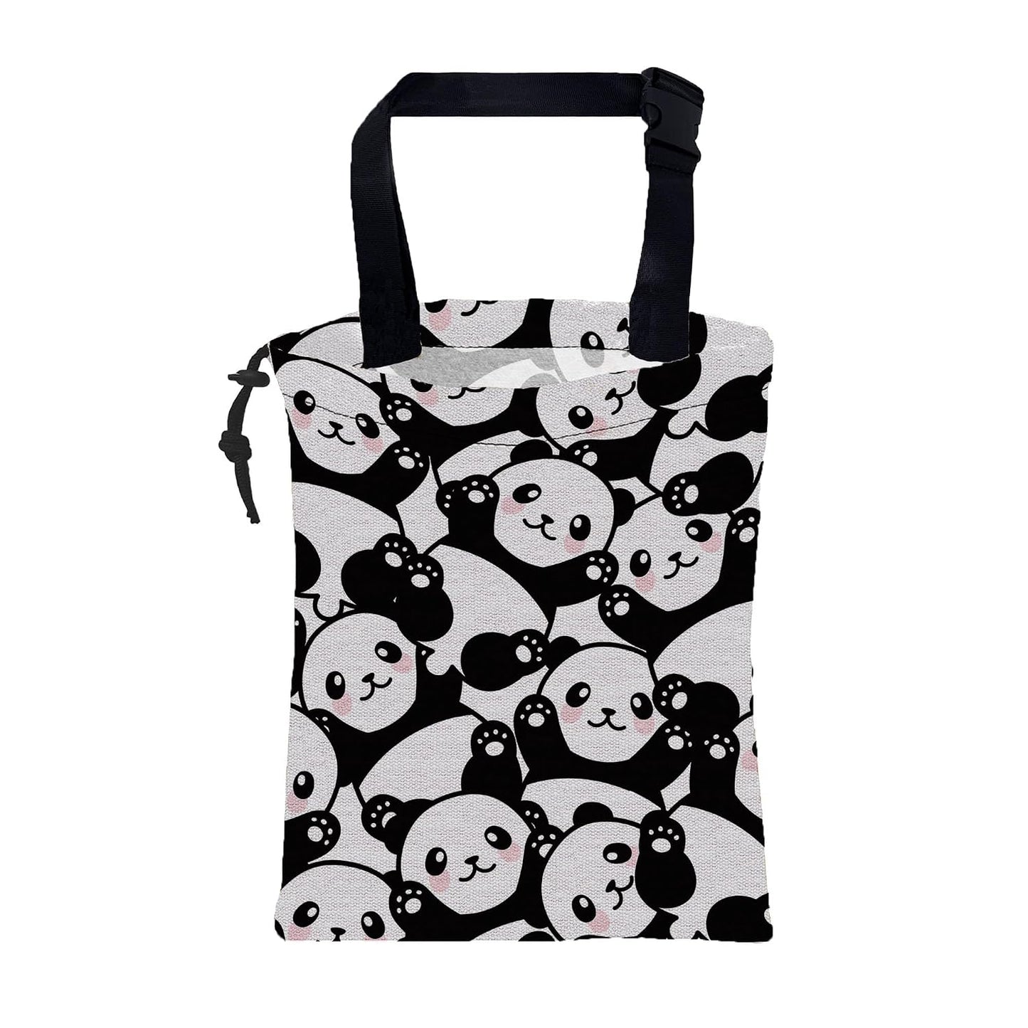Car Garbage Bag Cute Black Panda Drawstring Car Trash Bag Hanging for Back Seat with Adjustable Buckle Canvas Vehicle Trash Can Easy-to-Install