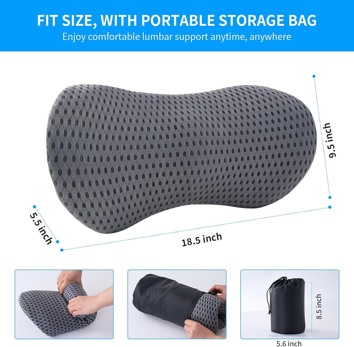 Lumbar Pillow, Memory Foam Lumbar Support Pillow for Office Chair and Car Seat, Back Support Pillow for Lower Back Pain Relief, Support Cushion Back Pillow for Sleeping, Driving, Resting