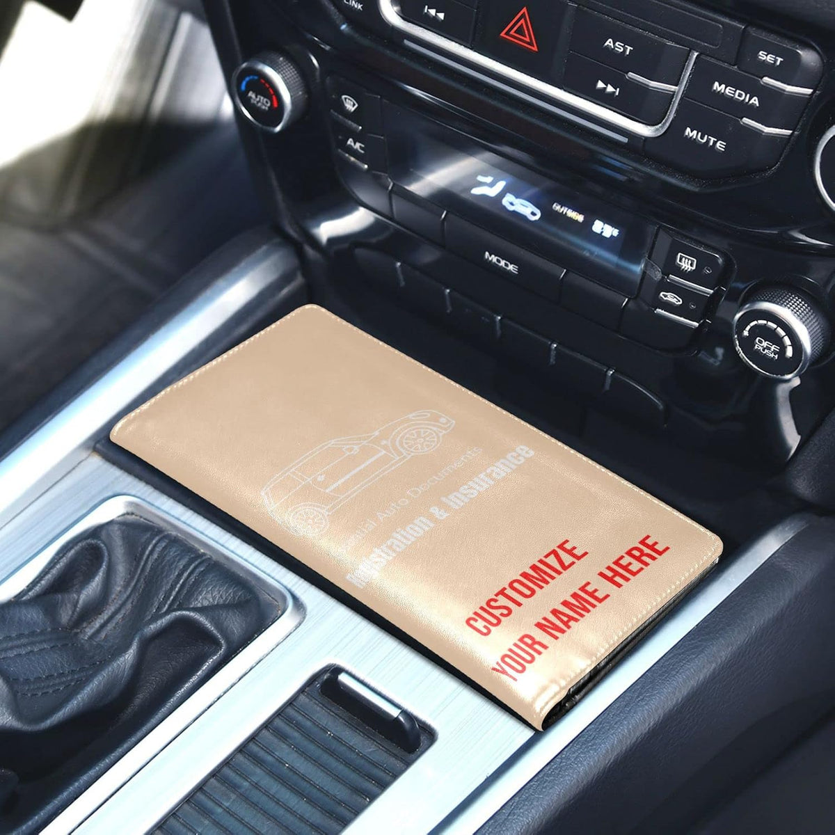 Custom Car Registration and Insurance Card Holder Personalized Leather Glove Box Organize Men Women Wallet Accessories Case for Cards, Essential Document Driver License Peach