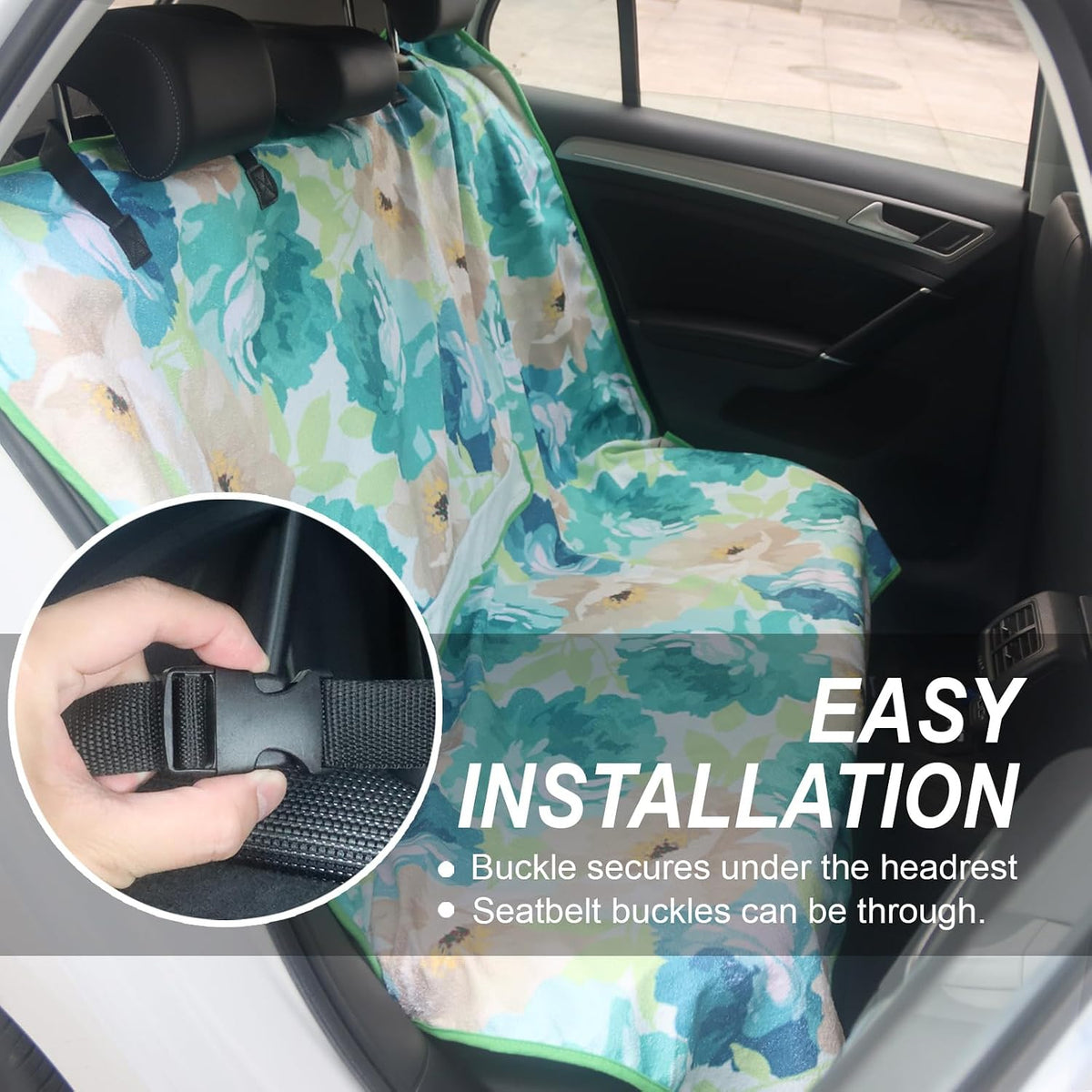Sweat Towel Car Seat Cover Protector Front Seats for Gym Workout, Running, Swimming, Beach and Hiking, Waterproof Universal Seat Cover for Car, Trucks, Van & SUV (1, Cyan Flower, Rear Seat)