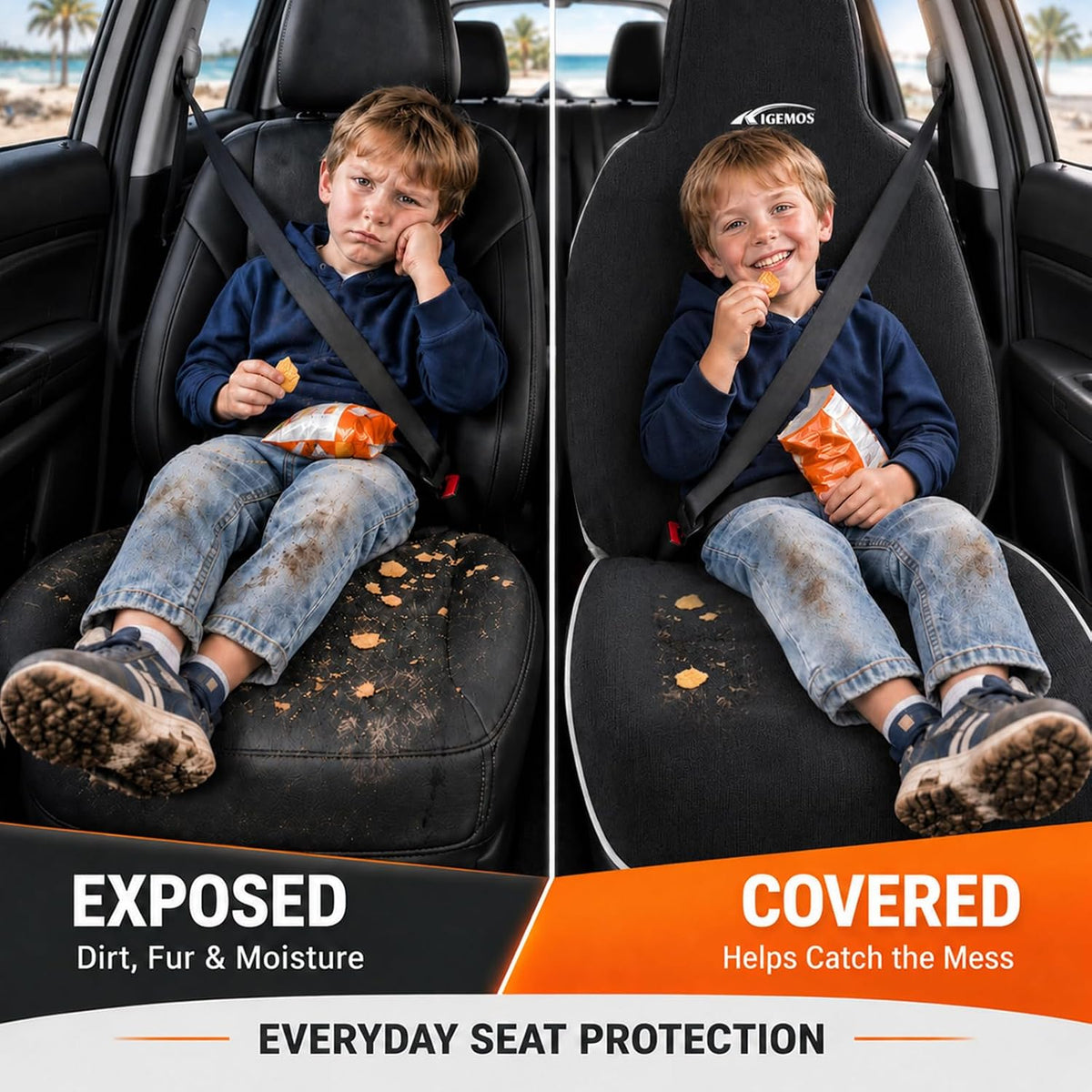 Car Seat Cover Towel for Cars, SUVs, Vans and Trucks, 2 Pack, Black