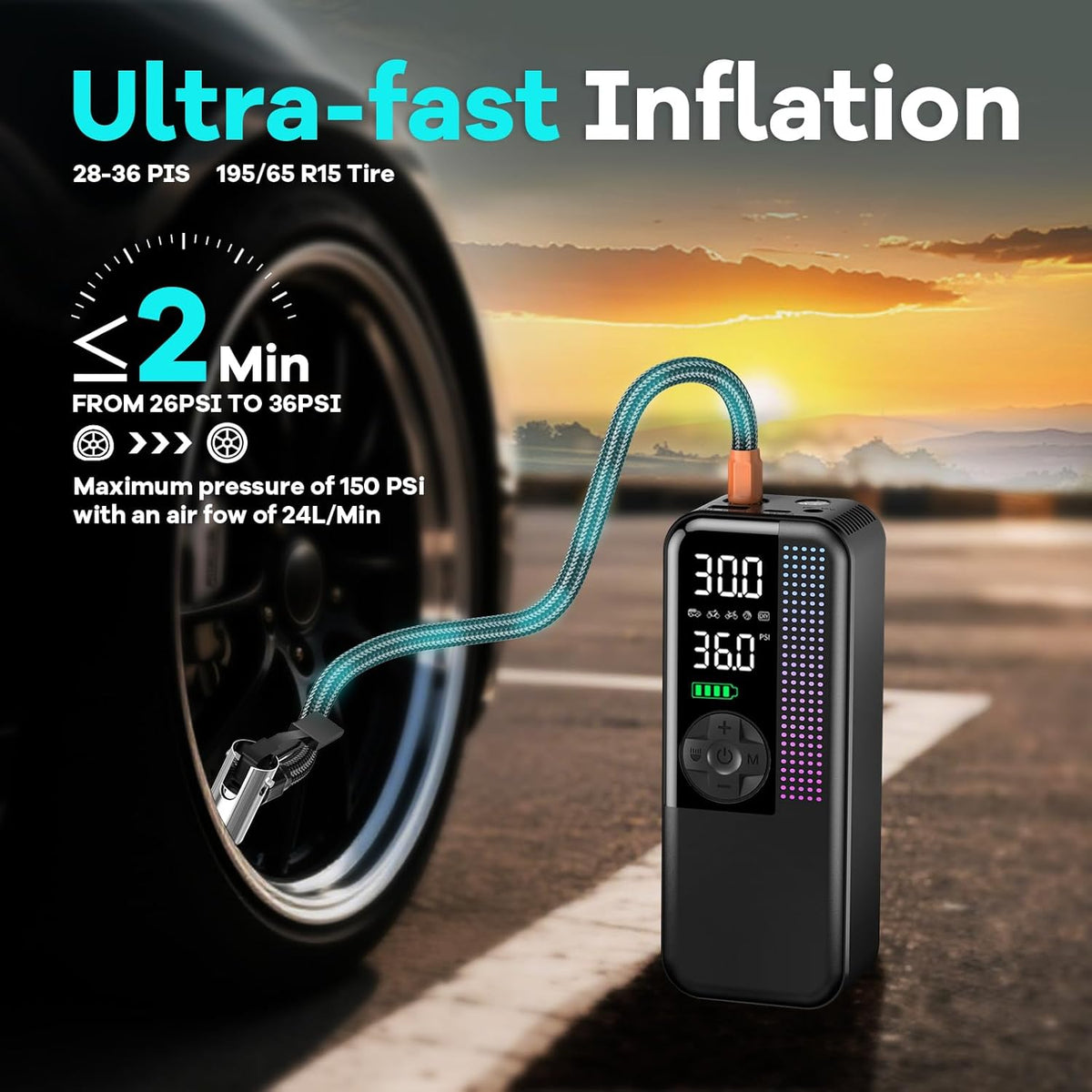WEOLULI Tire Inflator Portable Air Compressor, 150 PSI Cordless Air Pump