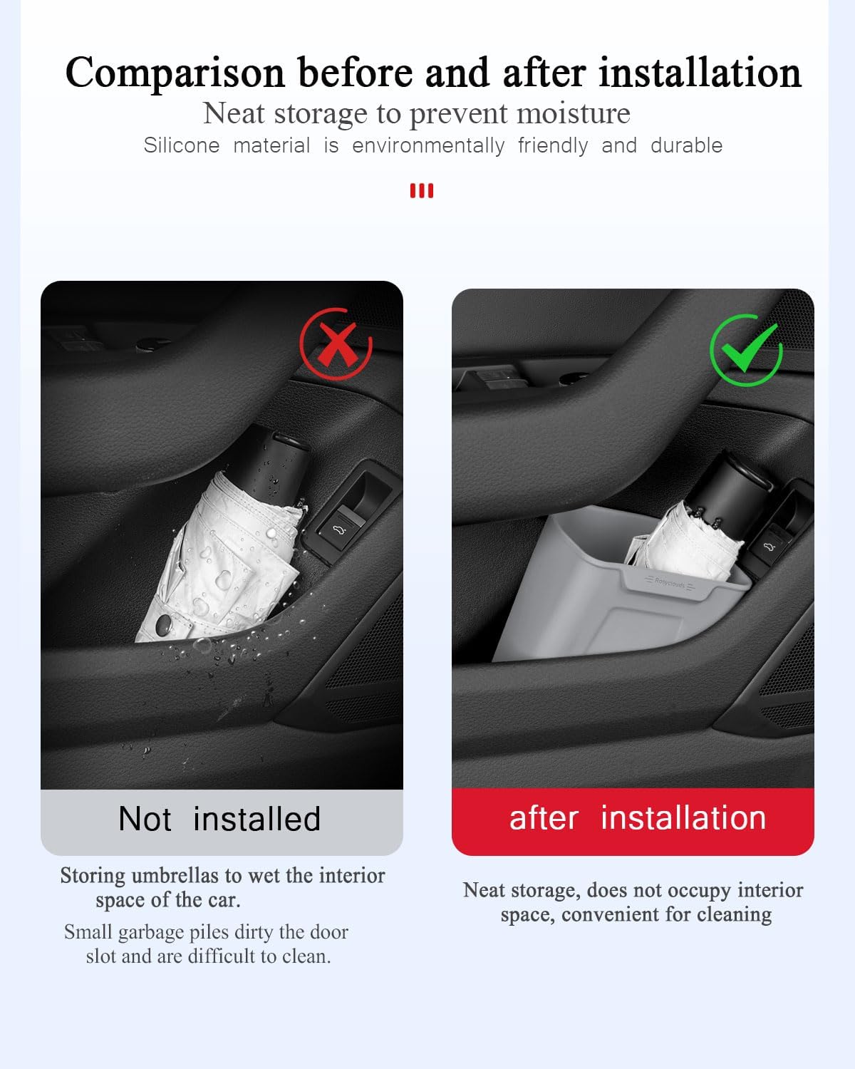 XmuxHai Car Interior Storage Box, Black Silicone Door Side Organizer with Umbrella Holder and Trash Can, Vehicle Accessory (Grey)