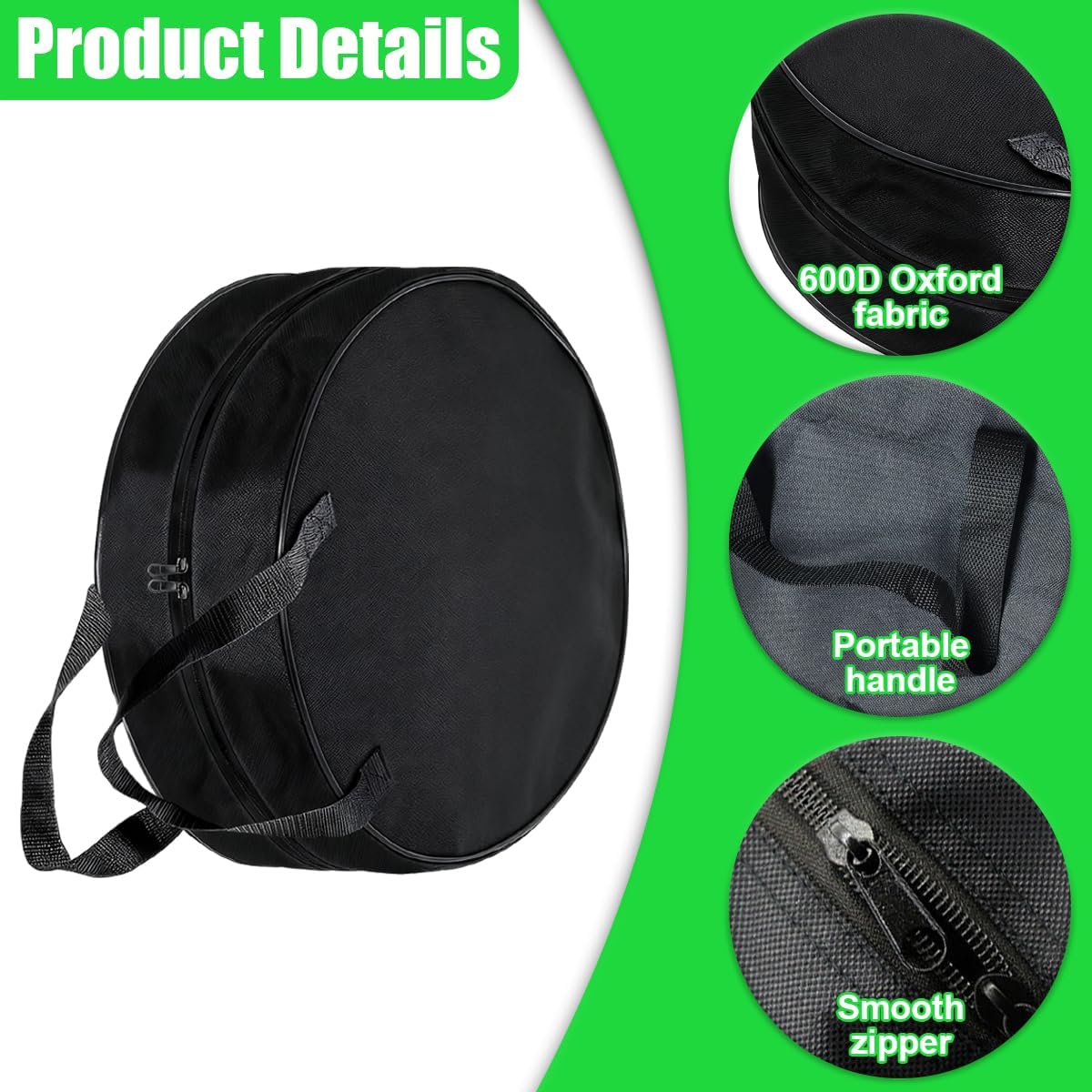 Craedli 16 Inch Round Cable Organizer Bag, 600D Oxford Waterproof Jumper Cable Storage Bag, Universal EV Charging Cord Cables Management Storage Organizer for RV Sewer Pipe, Electrical Cords (Black)
