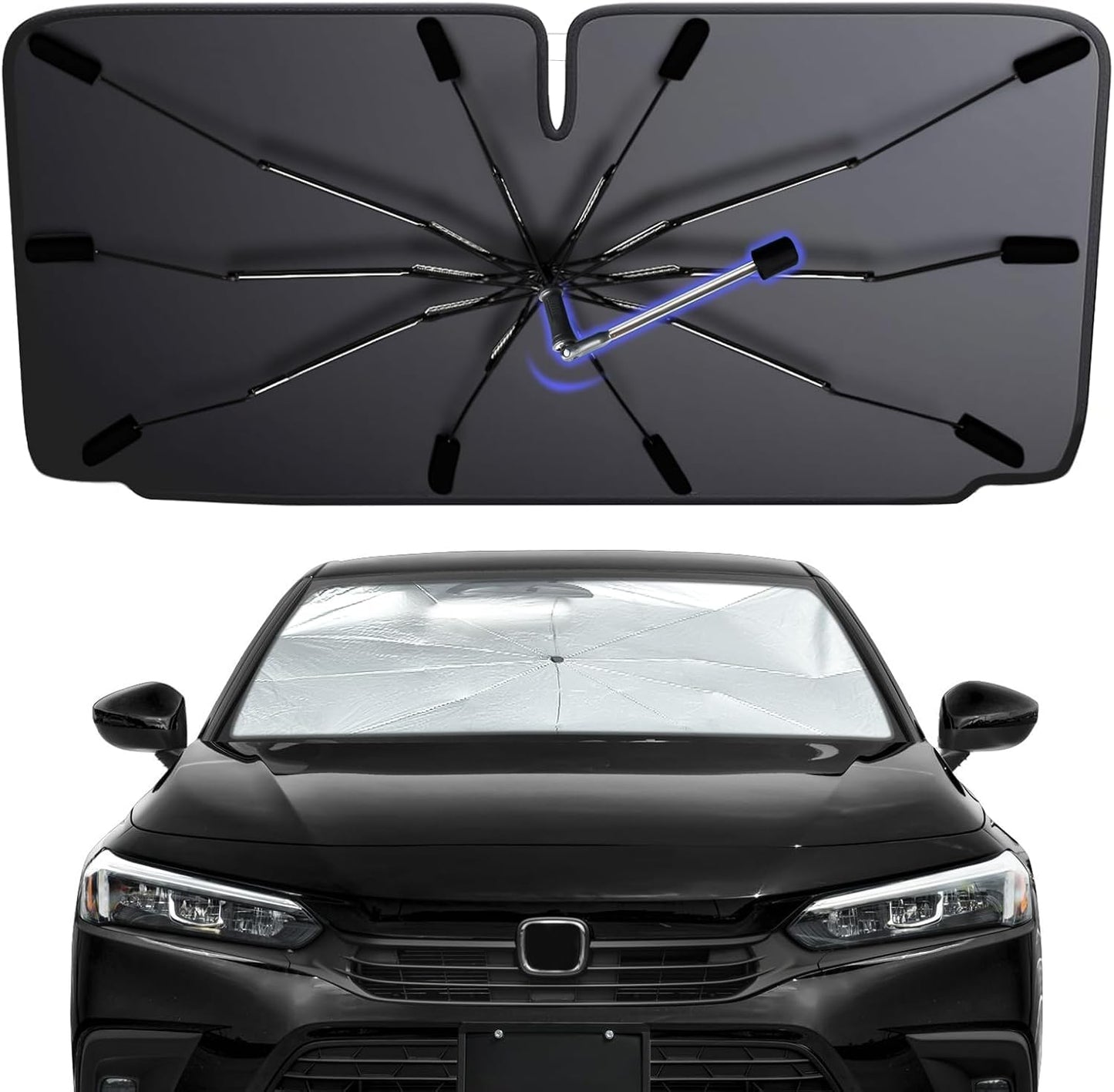 2026 Windshield Sun Shade Umbrella, Foldable Car Umbrella Sunshade with UV Block Car Front Window (Heat Insulation Protection) for Auto Windshield Covers Blackout Trucks Cars (Large)