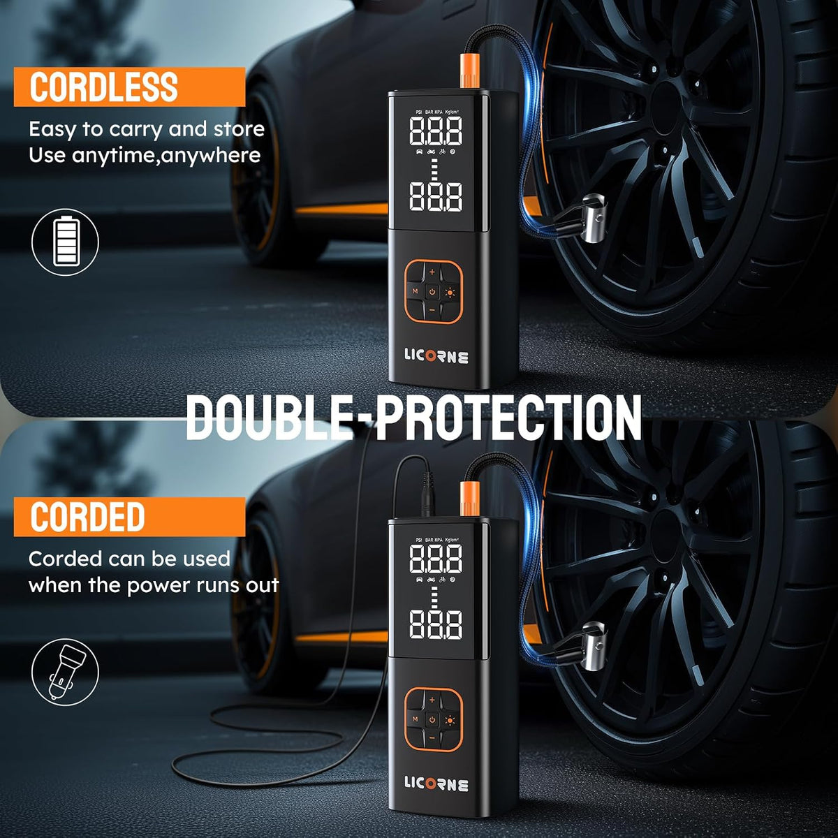 LICORNE Tire Inflator 5x 180 PSI cordless inflator with digital pressure