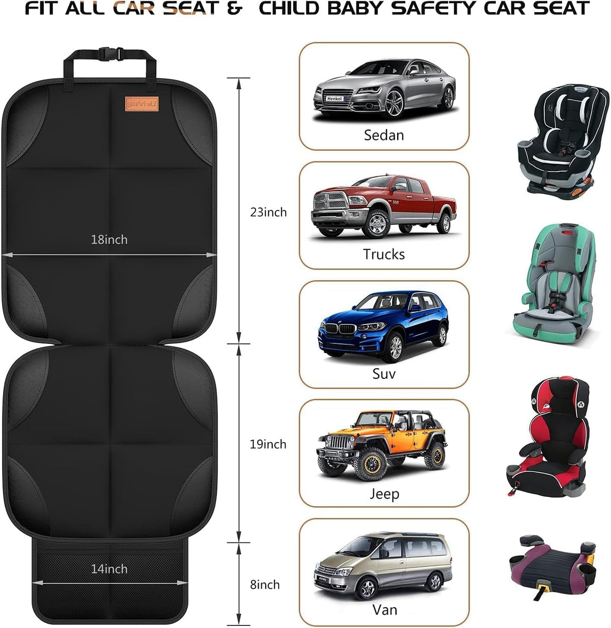 SMART ELF 2 Pack in Gift Box Car Seat Protector (Black)