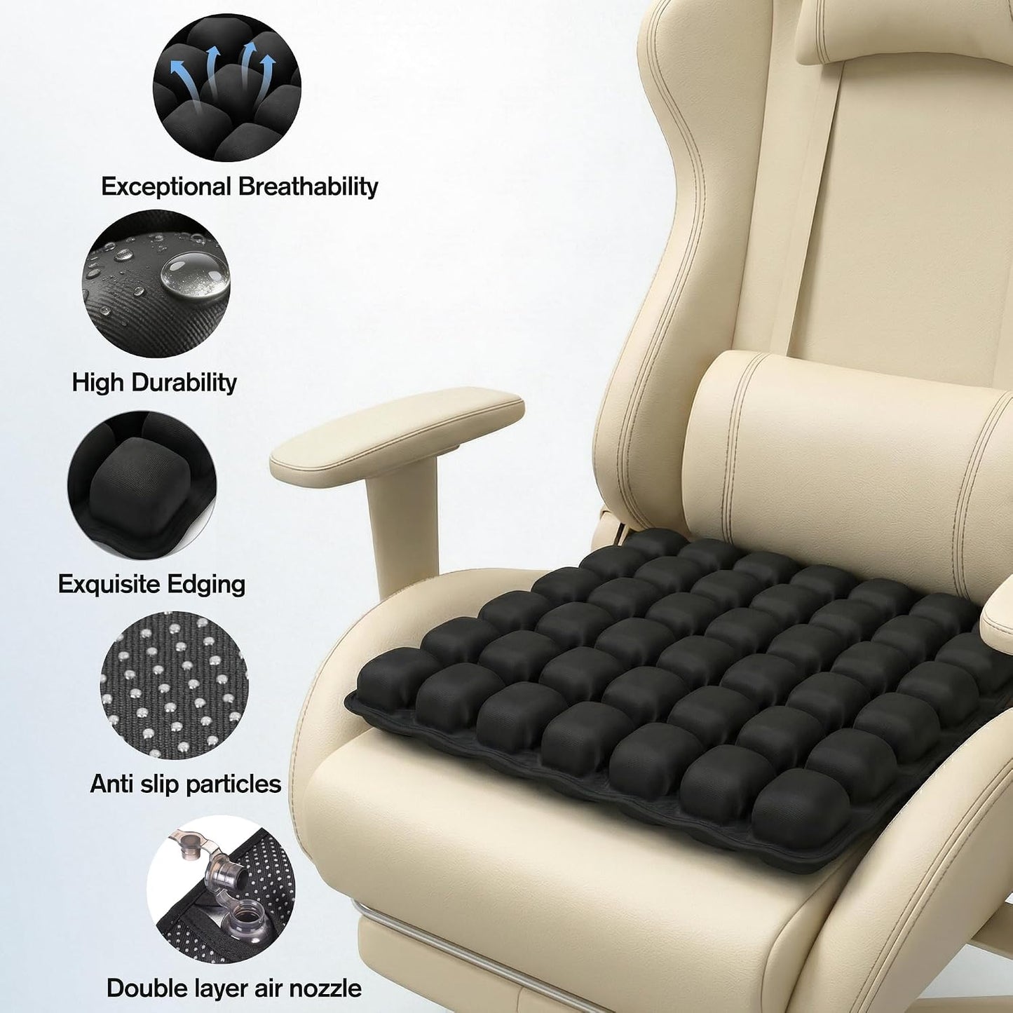 Sondour Travel Cushion Airplane Seat,Airplane Cushion for Long Flight,Press-Type Inflatable Wheelchair Seat Cushion,42 Airbags for Car,Office,Stadium,Ergonomic Comfort Support Pressure Relief-Black
