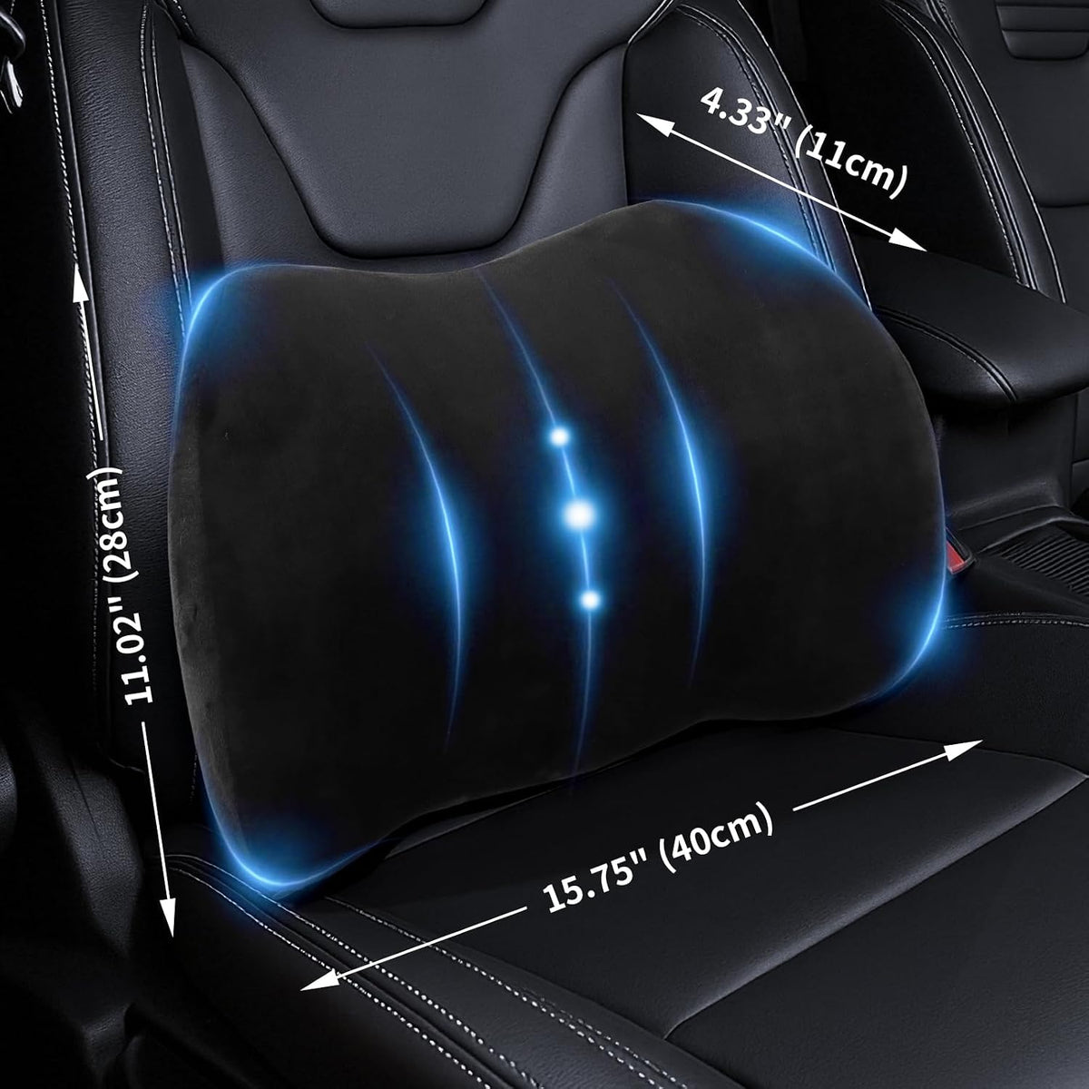 Lumbar Support Pillow for Car, Memory Foam Back Support Lumbar Pillow for Car, Gaming, Office Chair, Ergonomic for Lower Back Pain Relief, Comfortable and Soft Fabric, Black