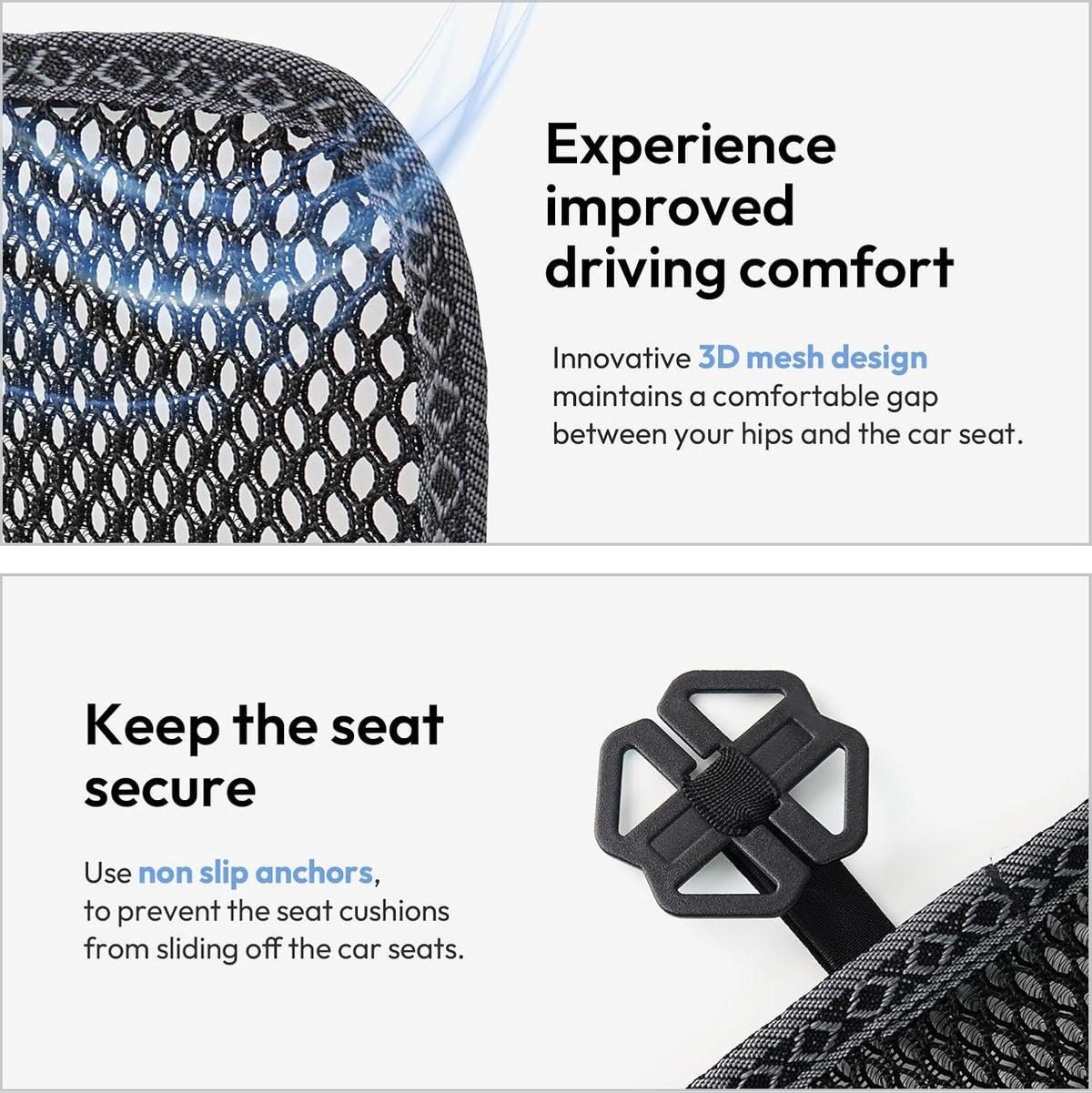 carrotez Cool & Breathable 3D Air Mesh Car Seat Cushion 17.8" x 17.8" Black