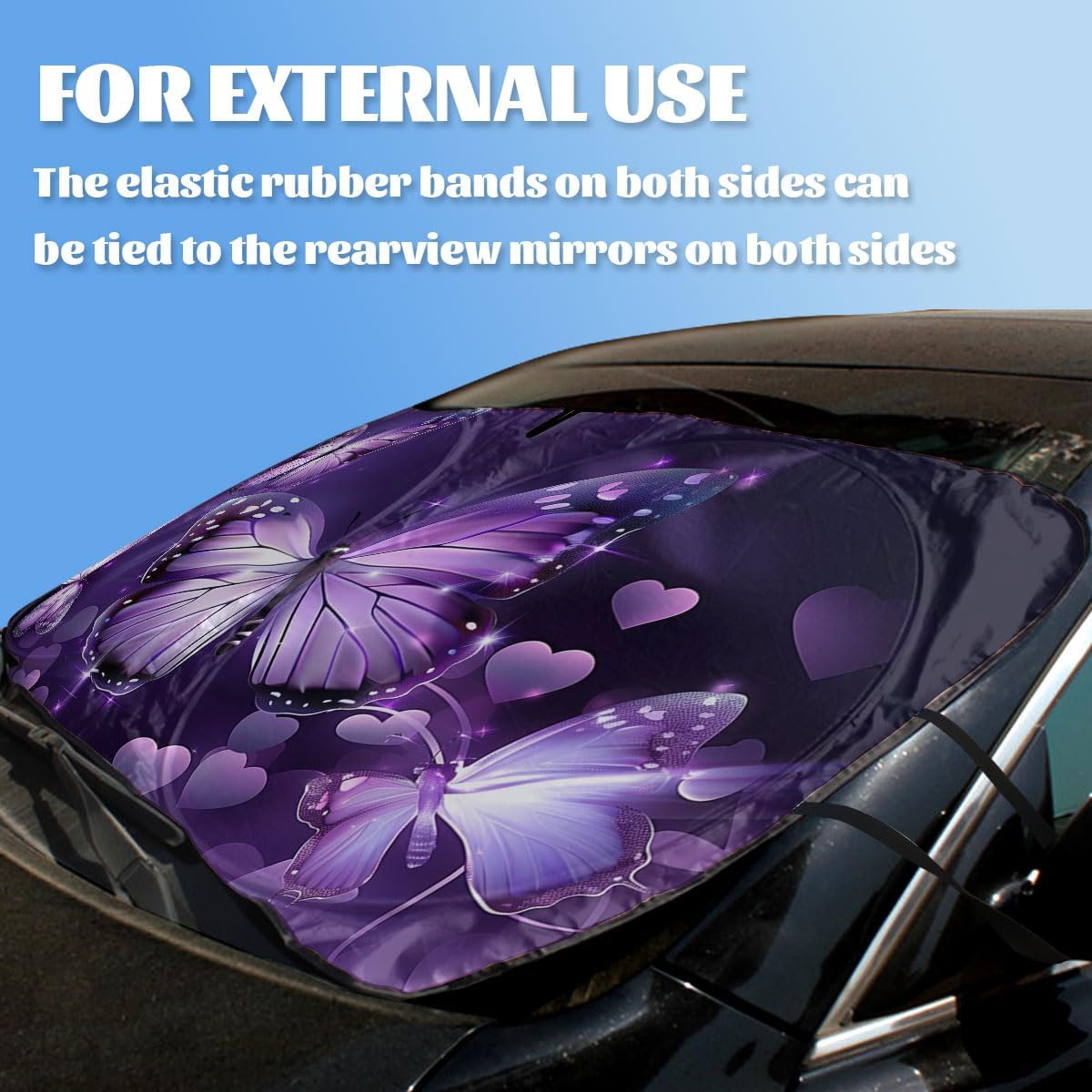 Purple Butterfly Car Windshield Sun Shield, 59*31.5 Inches, UV Rays Protection, Universal Fit for SUV, Truck, Car