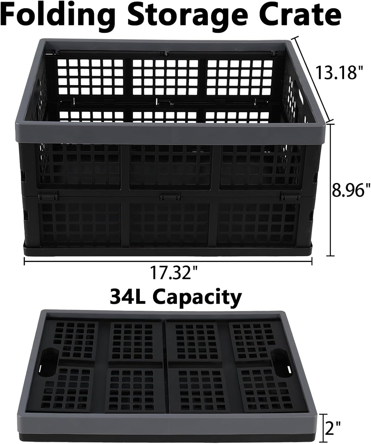 Foldable Storage Crates, 3-Pack Collapsible Plastic Utility Crate