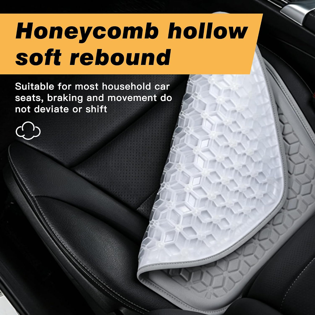 Thin Gel Car Seat Cushion, Non-Slip & Comfortable Automotive Front Seats Cushion Pad for Driver, Breathable Vehicle Interior Mat Cover Accessories (Black)