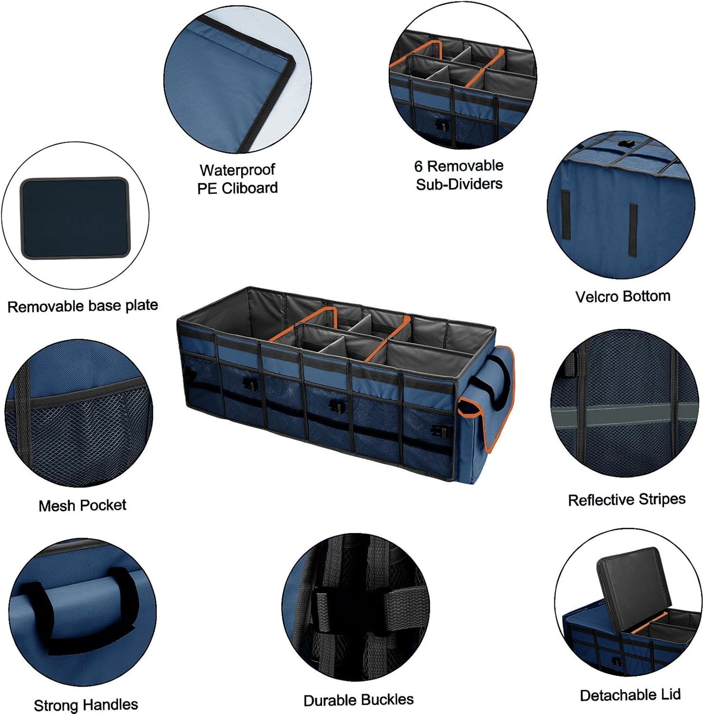 GDNasist Car Trunk Organizer and Storage with Removable Leakproof Cooler Bag, 6 Removable Dividers for Custom Space, Collapsible Trunk Storage with Non Slip Bottom, Foldable Cover for SUV, Jeep, MPVs