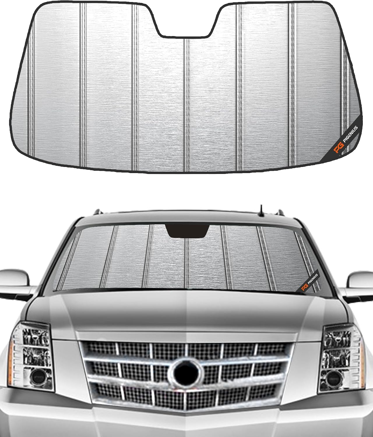 Pigenius Windshield Sunshade for Chevy Avalanche 2007-2013 Tahoe Suburban GMC Yukon Cadillac Escalade 2007-2014, Reversible Silver/Black