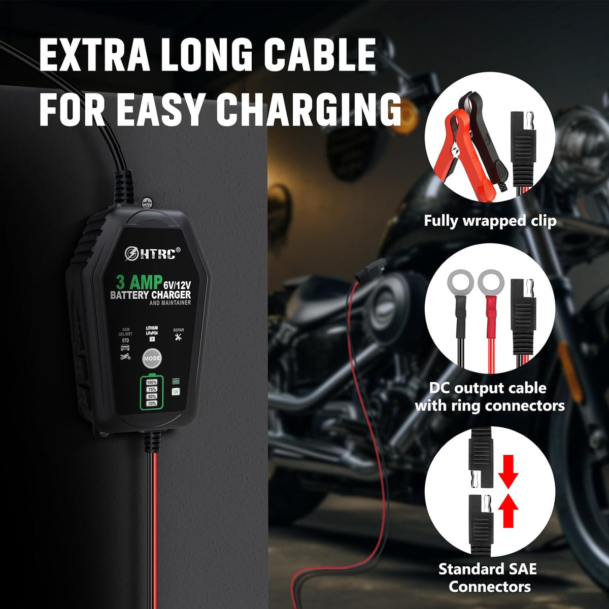 3-Amp Car Battery Charger, 6V and 12V Smart Fully Automatic Battery Charger Maintainer, Trickle Charger, Battery Desulfator for Car,Motorcycle, Boat..Lead Acid Lithium LiFePO4 Batteries
