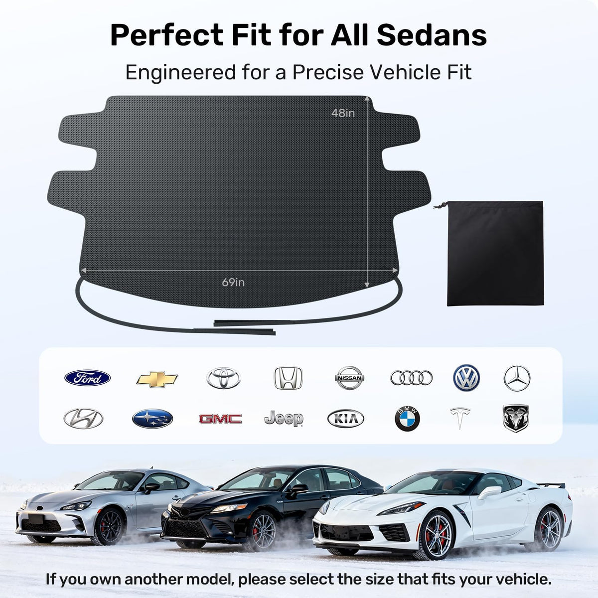Zanch Upgrade Windshield Cover for Ice & Snow [Fast Install & Removal] 600D Oxford Fabric Against Magnetic Fit Snow, Ice, Frost, Winter Accessories - Fit for All Sedans/Cars - (69''x48'')