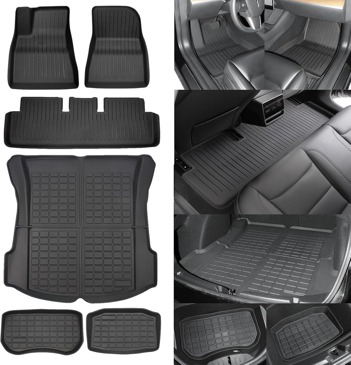 SUPER LINER Tesla Model 3 Floor Mats 2021 2022 2023 All-Weather TPE 6Pcs