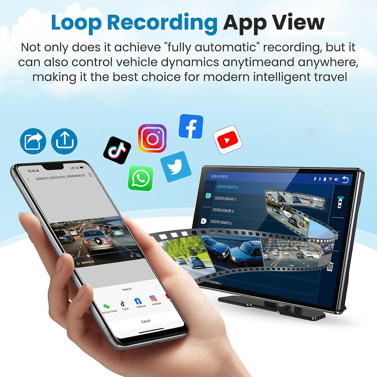Portable Apple Carplay Screen for Car, 11.3" Extra Large Wireless Car Play & Android Auto Screen for Car, Car Stereo with 4K Dash Cam, App View, Backup Camera,GPS,Mirror Link,FM, Voice Control