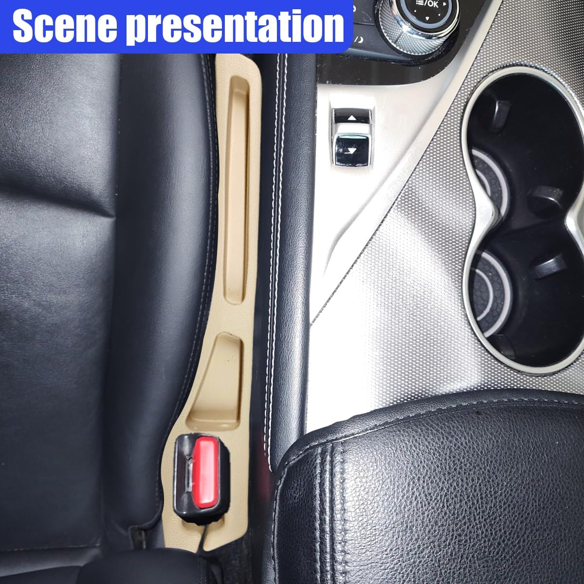 2PCS Car Seat Gap Filler Organizer, Car Center Console Side Plug with Storage Slot Prevent Falling, Multifunctional Vehicle Interior Phone Holder Accessories for Cars, Trucks, SUVs (Beige)