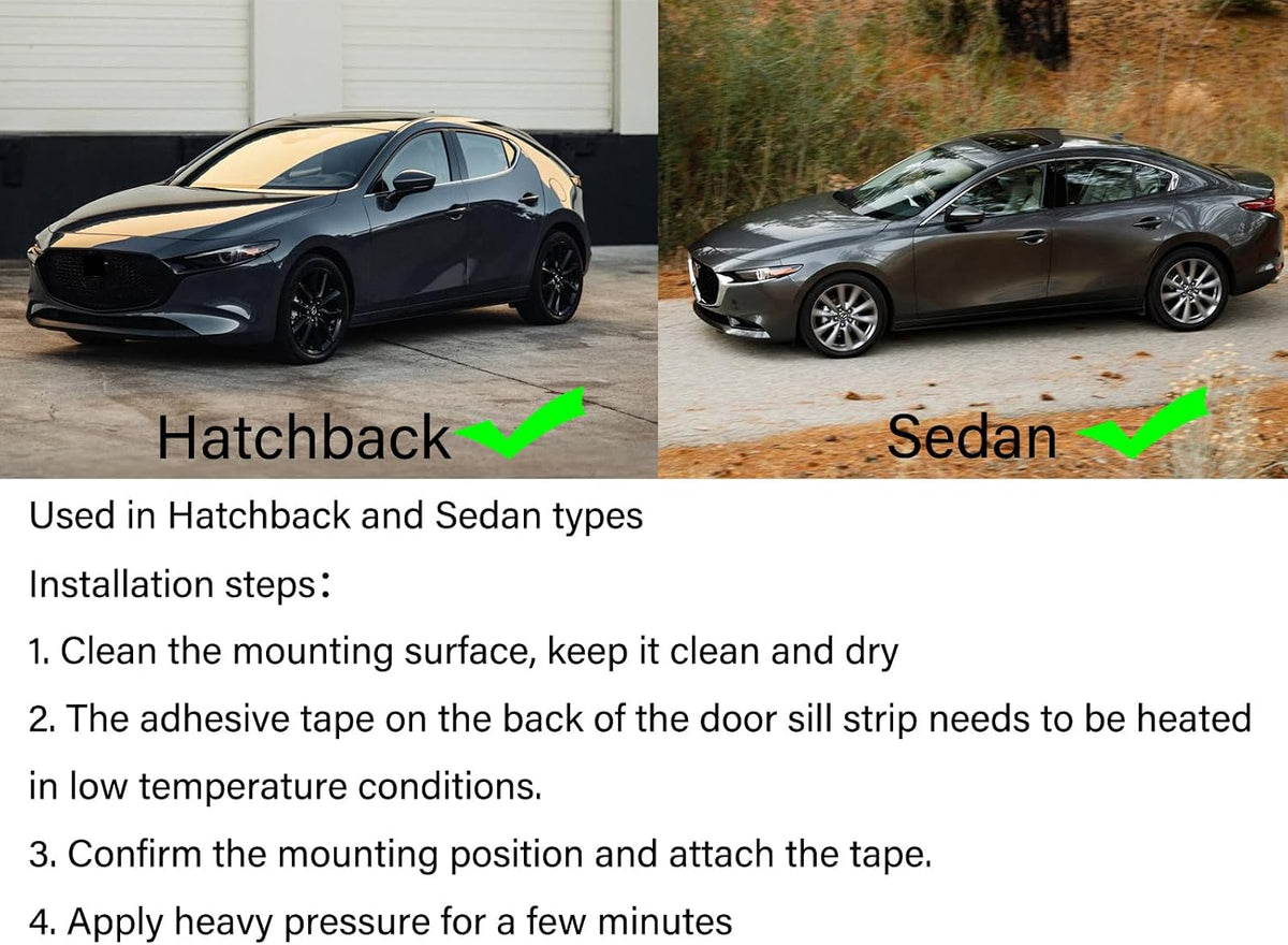 Door Sill Protector for Mazda 3, 2008-2022, 4pcs Set, Stainless Steel and Rubber, Vehicle Specific Fit