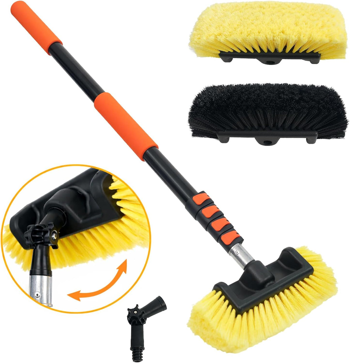 12FT Car Wash Brush with Long Handle Telescoping Extension Pole Angle Adapter with 12" Soft and Hard Bristle Scratch-Free for Cleaning Car Truck RV House Floor Window Roof Solar Panels