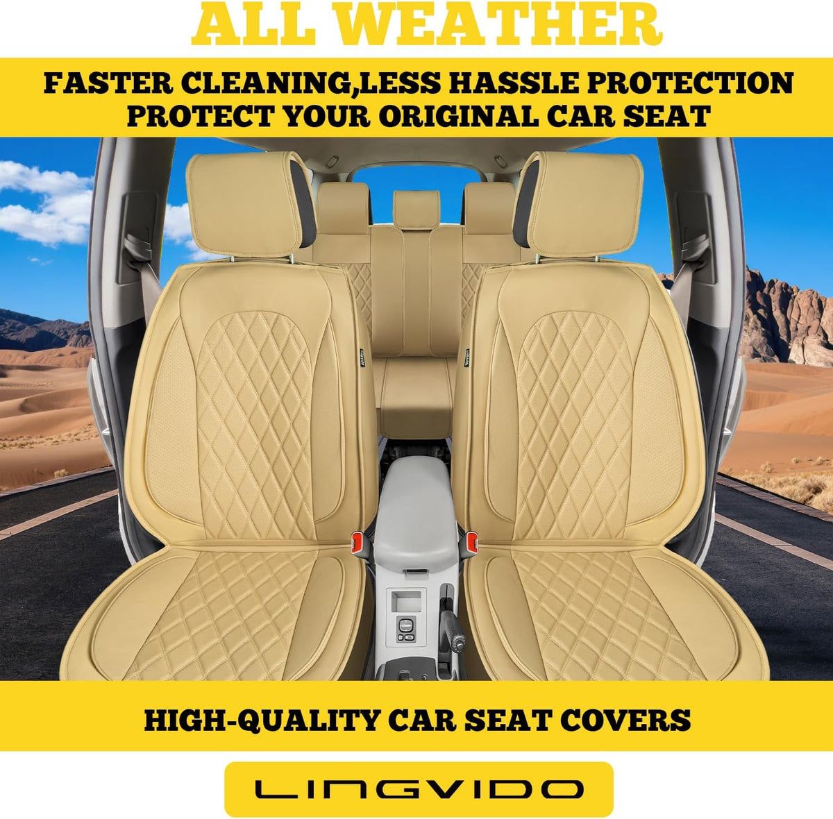 LINGVIDO Car Seat Covers Full Set (5 Seats) - Premium Perforated Nappa Leather, Waterproof Shield, Omni-Adapt Fit SUVs Sedans, Ultimate Family & Pet Protection