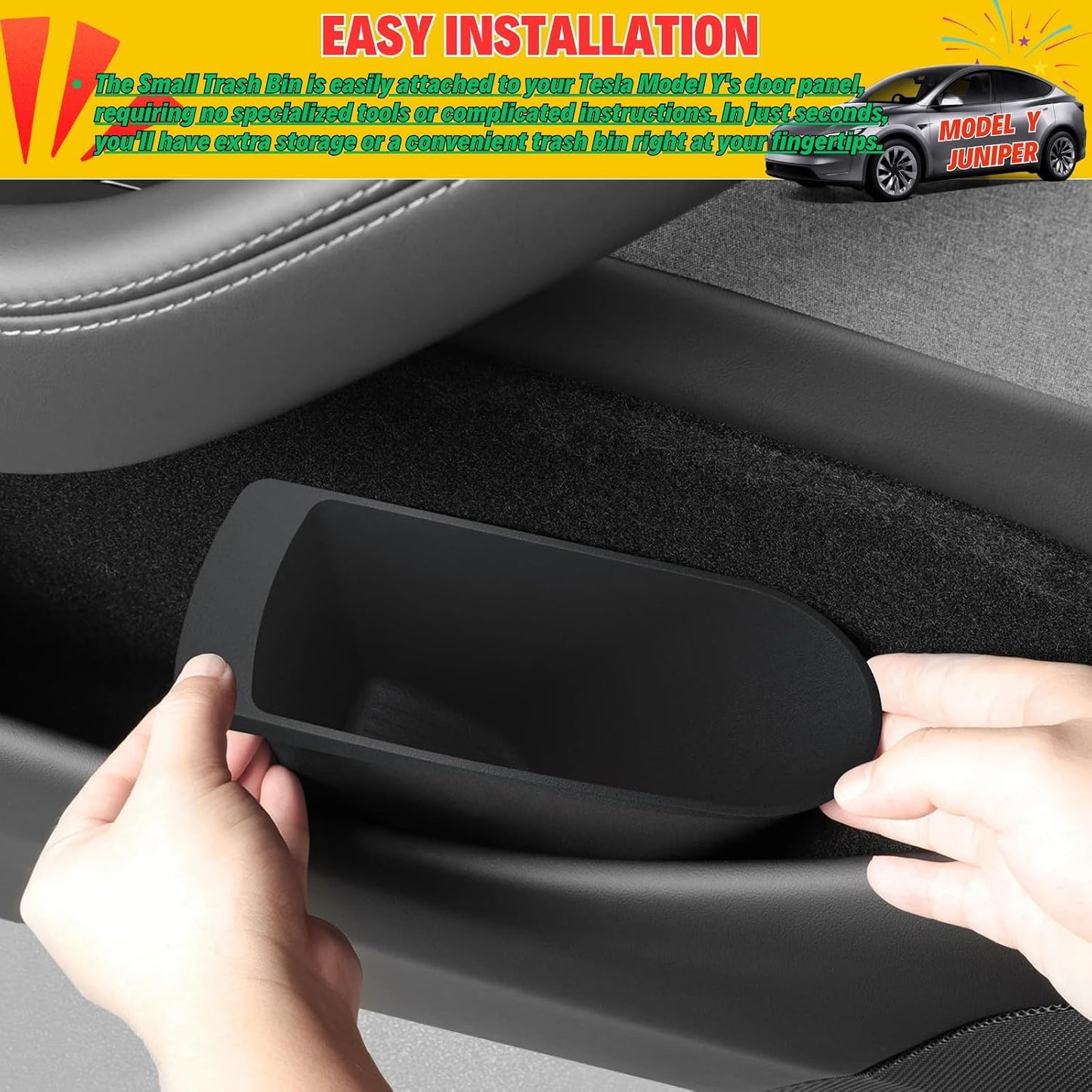 Front Door Trash Cans for 2026 Tesla Model Y Juniper Interior Accessories | Waterproof and Leak-proof Dustbin Garbage Organizer, Portable Small, Durable TPE, Easy to Clean Detachable - 2 Pack