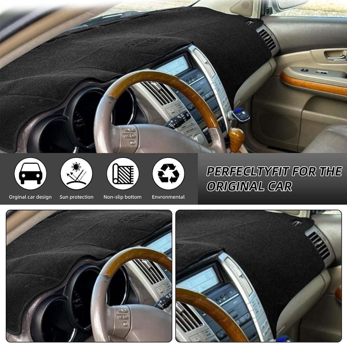 Dash Cover Mat Custom Fit for 2004-2006 Lexus RX330,2007-2009 RX350, 2006-2008 RX400h, Dashboard Cover Pad Carpet Protector with Cutout for Speaker (Black)