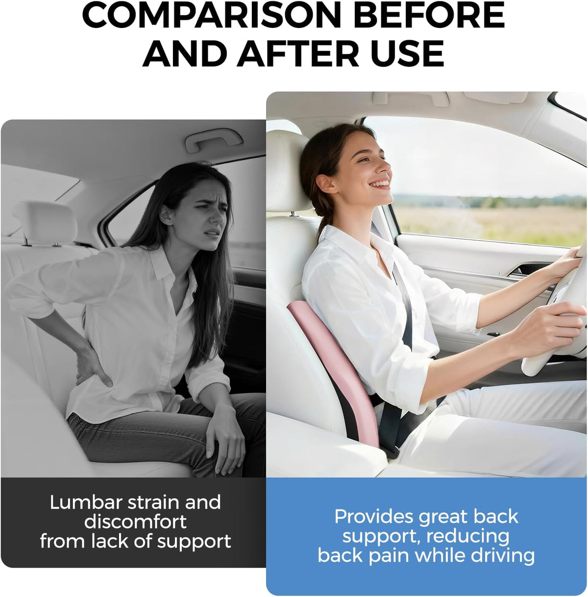 BEBAS Ergonomic Lumbar Support Pillow for Car, Memory Foam Car Back Cushion