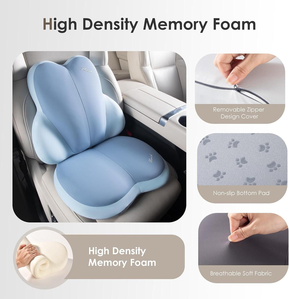 FLORICH Car Seat Cushion and Back Support for Car Ultrathick Memory Foam Office Chair Cushions with Lumbar Support Pillow for Sciatica & Back & Tailbone Pain Relief (Blue)