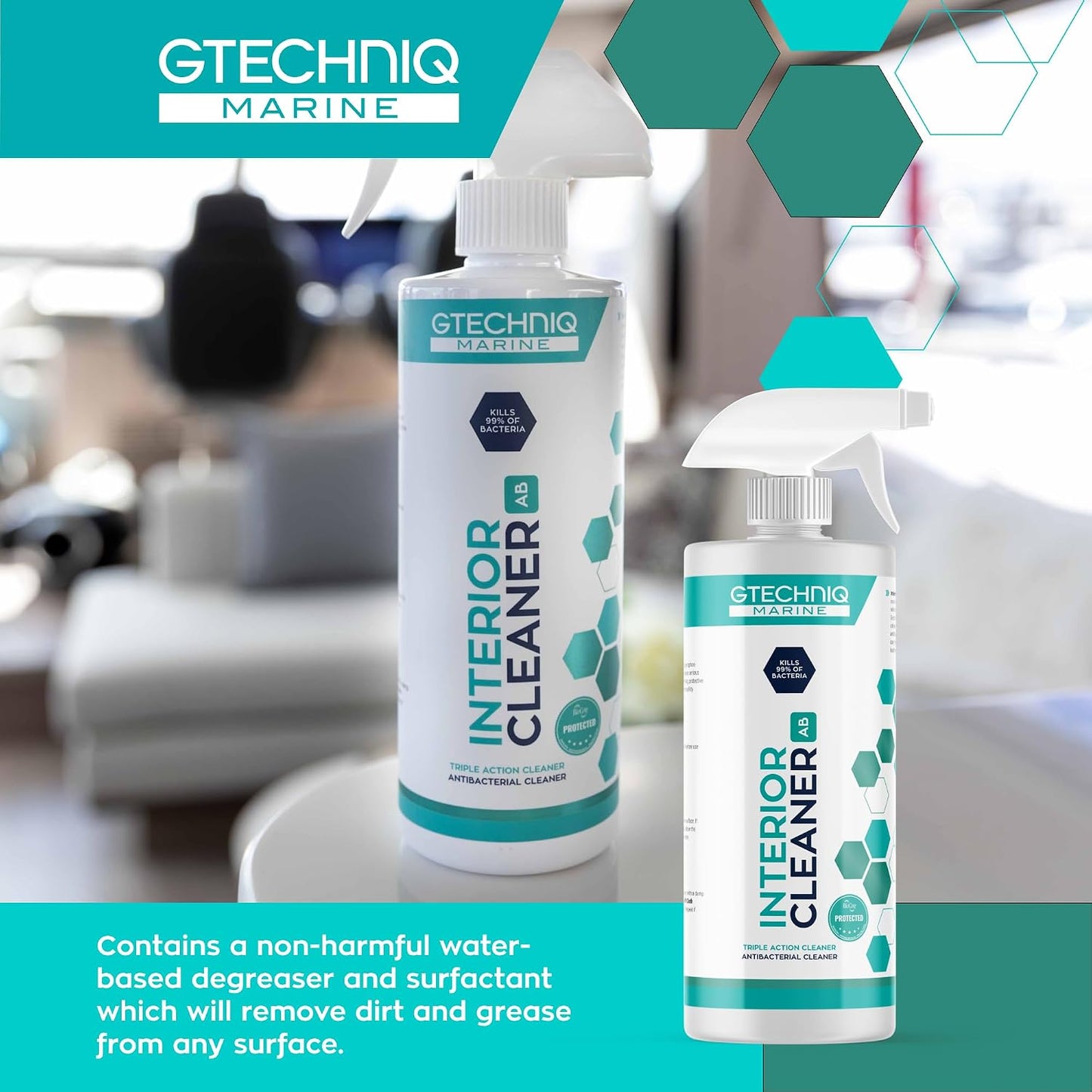 Gtechniq Marine Interior Cleaner for Boats, 17 fl oz | Removes and Repels Dirt and Grease, Traps and Absorbs Odors, Use on Hard or Soft Surface including Leather, Alcantara & More