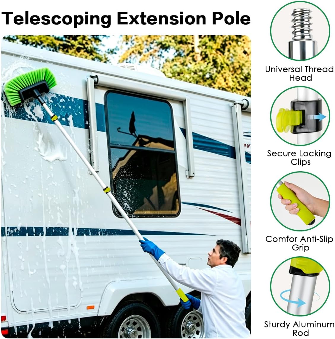 10FT Car Wash Brush with Long Handle, Car Cleaning Kit with Telescoping Pole and Soft Bristles Cleaning Brush, Detailing Brushes, Wheel Brush, Car Wash Sponge & Towel for RV, Trucks, SUV, House Siding